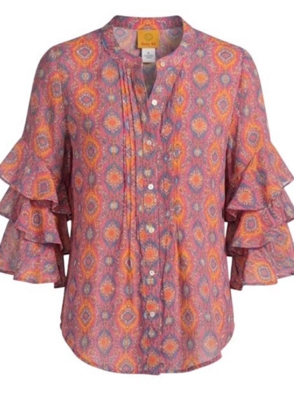 Ruby Rd. Pink Multi-Pattern Ruffle Sleeve Blouse - Picture 2 of 5